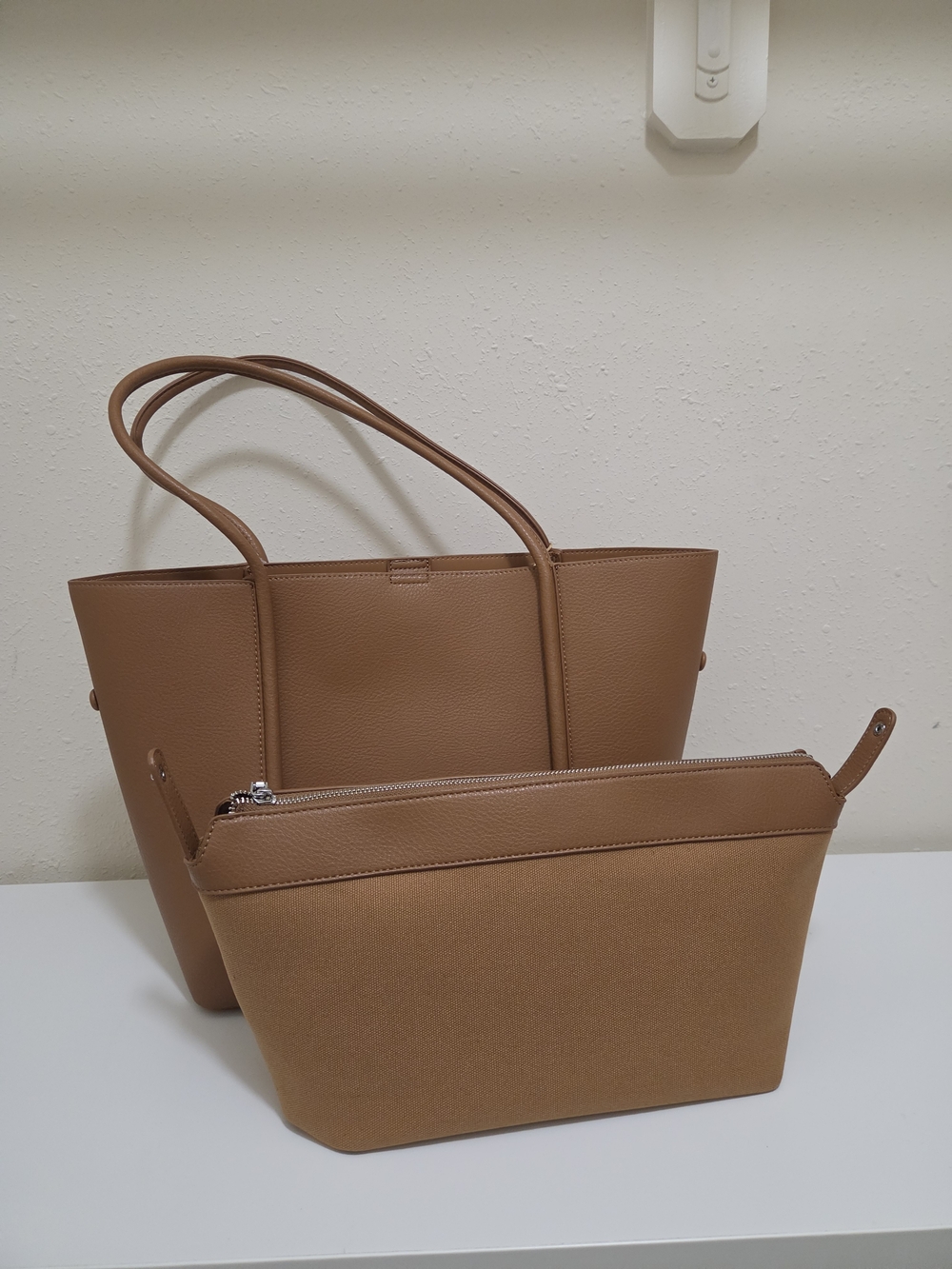 Classic Tan Tote Bag with Removable Pouch